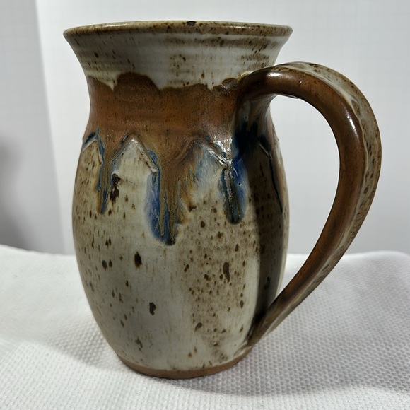 Rustic Brown & Beige Ceramic Pitcher Studio Pottery Hand Thrown Boho Decor - Picture 2 of 15